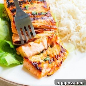 A top-down view of a perfectly cooked Honey Mustard Salmon fillet.