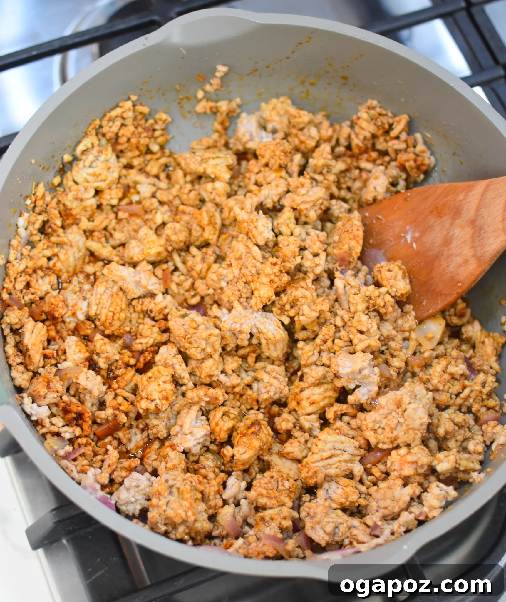 No-Fuss Ground Pork Tacos 5 Easy Ground Pork Tacos ground pork in pan.