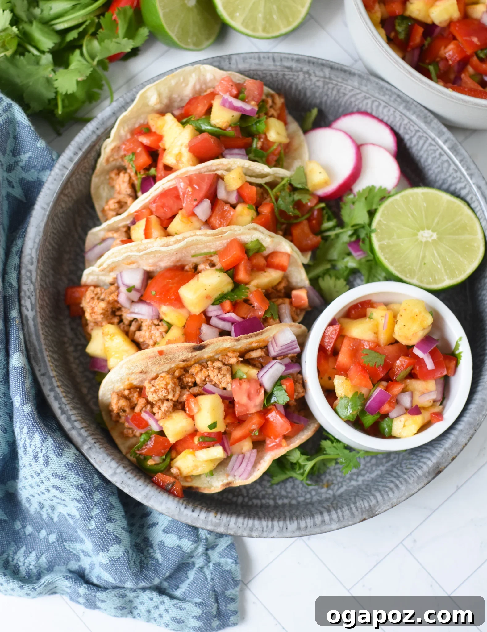 No-Fuss Ground Pork Tacos 8 Easy Ground Pork Tacos with radishes and limes.