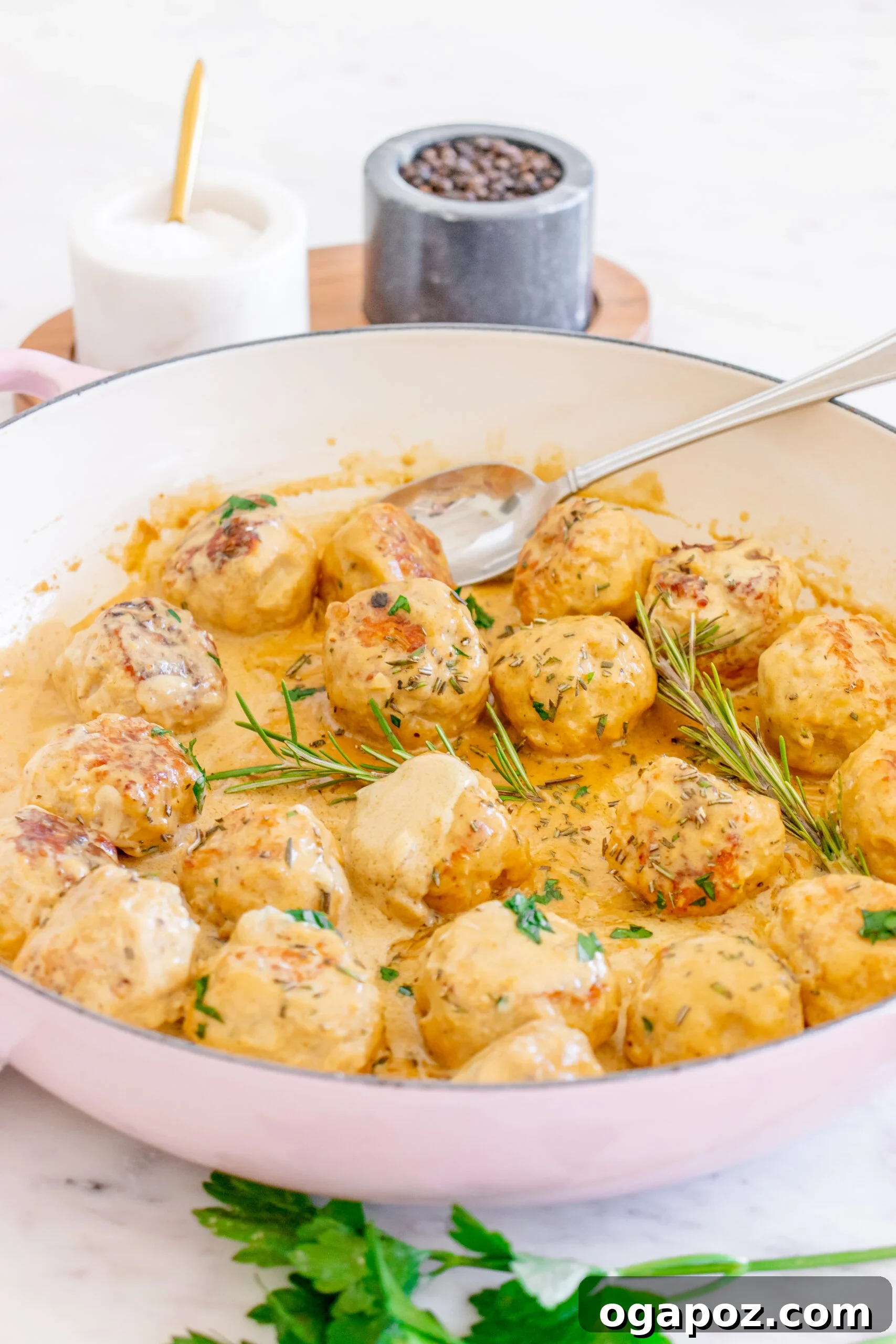 Sticky Maple Dijon Turkey Meatballs 2 Maple Dijon Turkey Meatballs simmering in a pot, ready to be served.