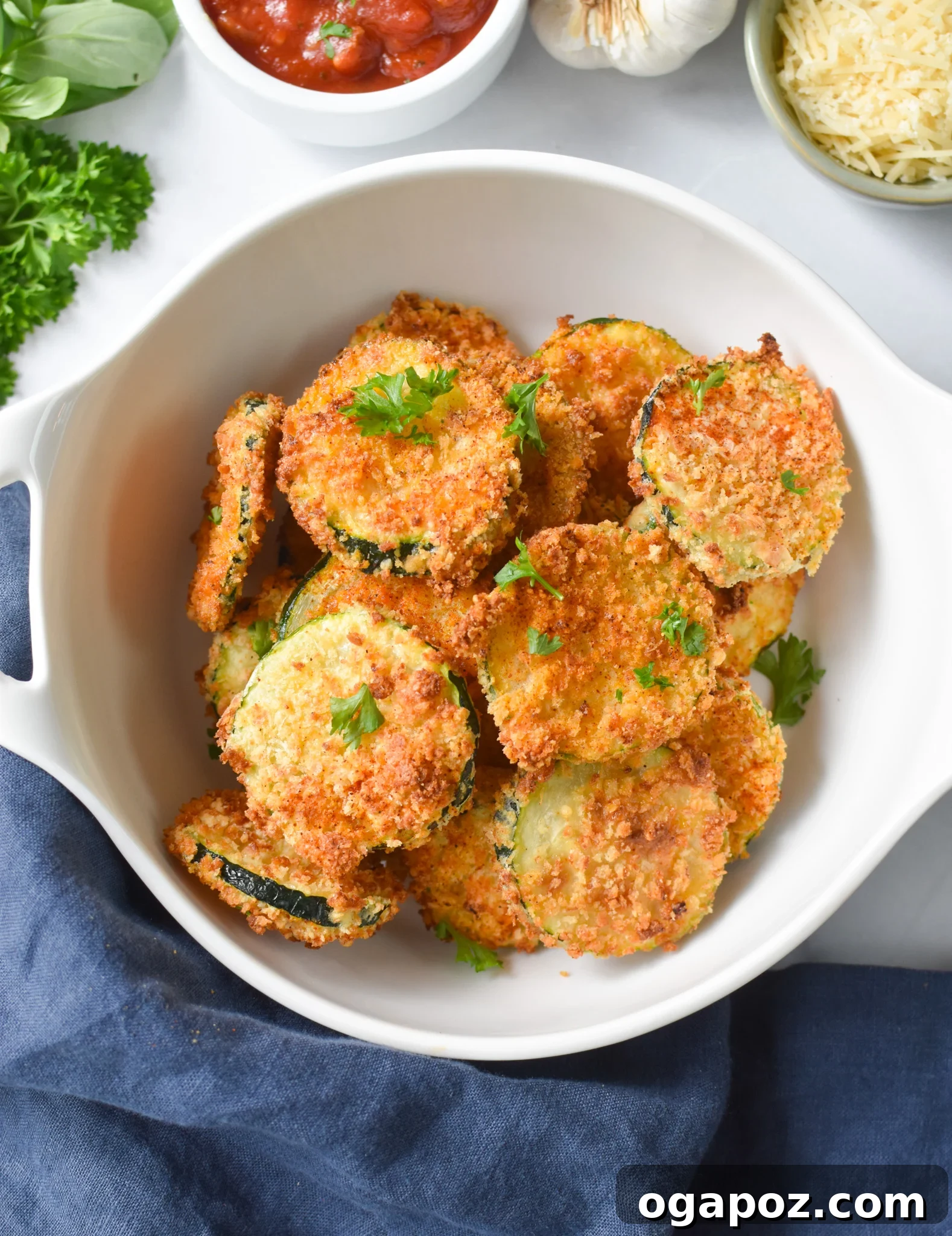 Crispy Air Fryer Zucchini Crisps 3 A bowl of golden Air Fryer Zucchini Chips, ready to be enjoyed.
