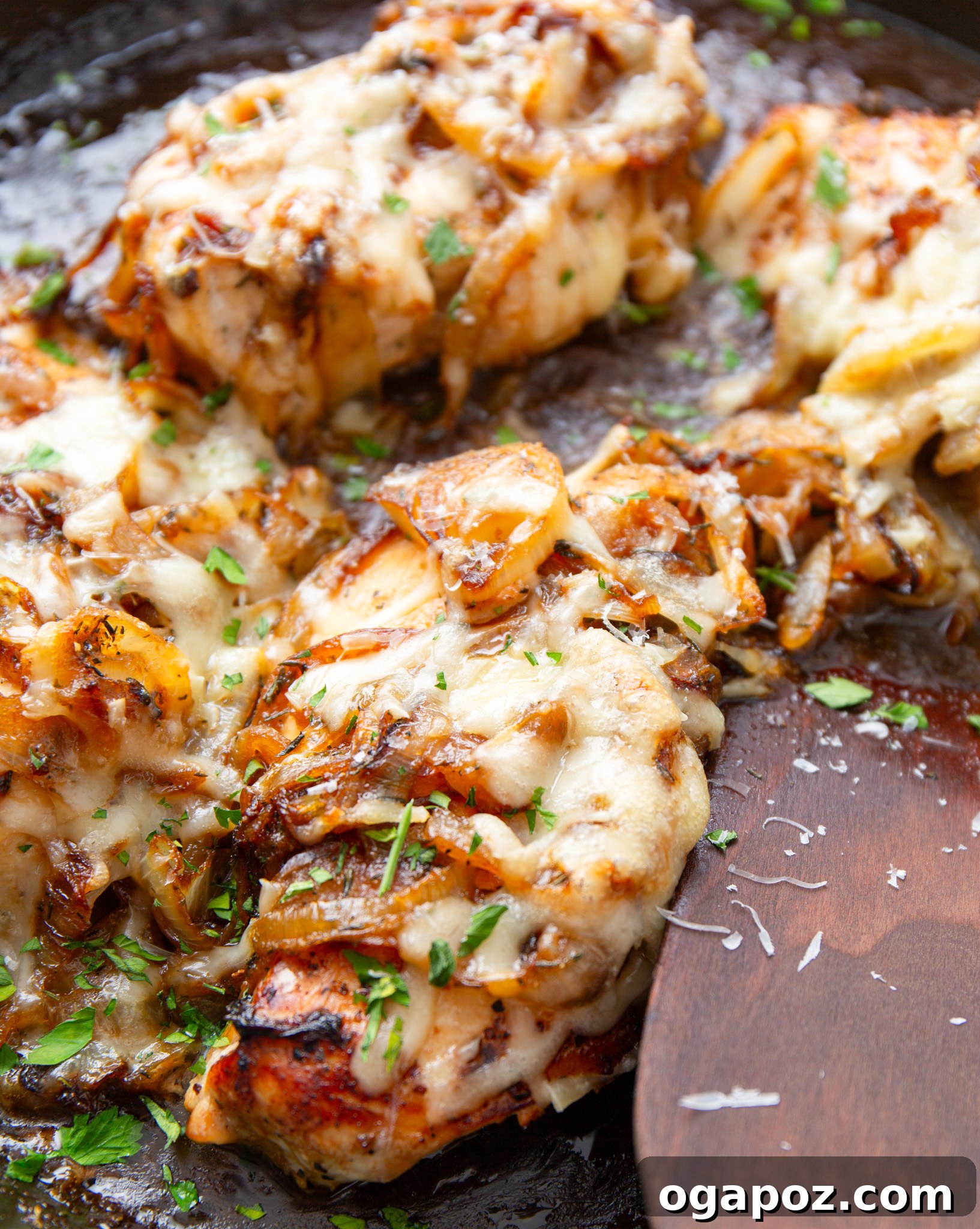 French Onion Smothered Chicken 2 French Onion Chicken in skillet, a delightful comfort food.
