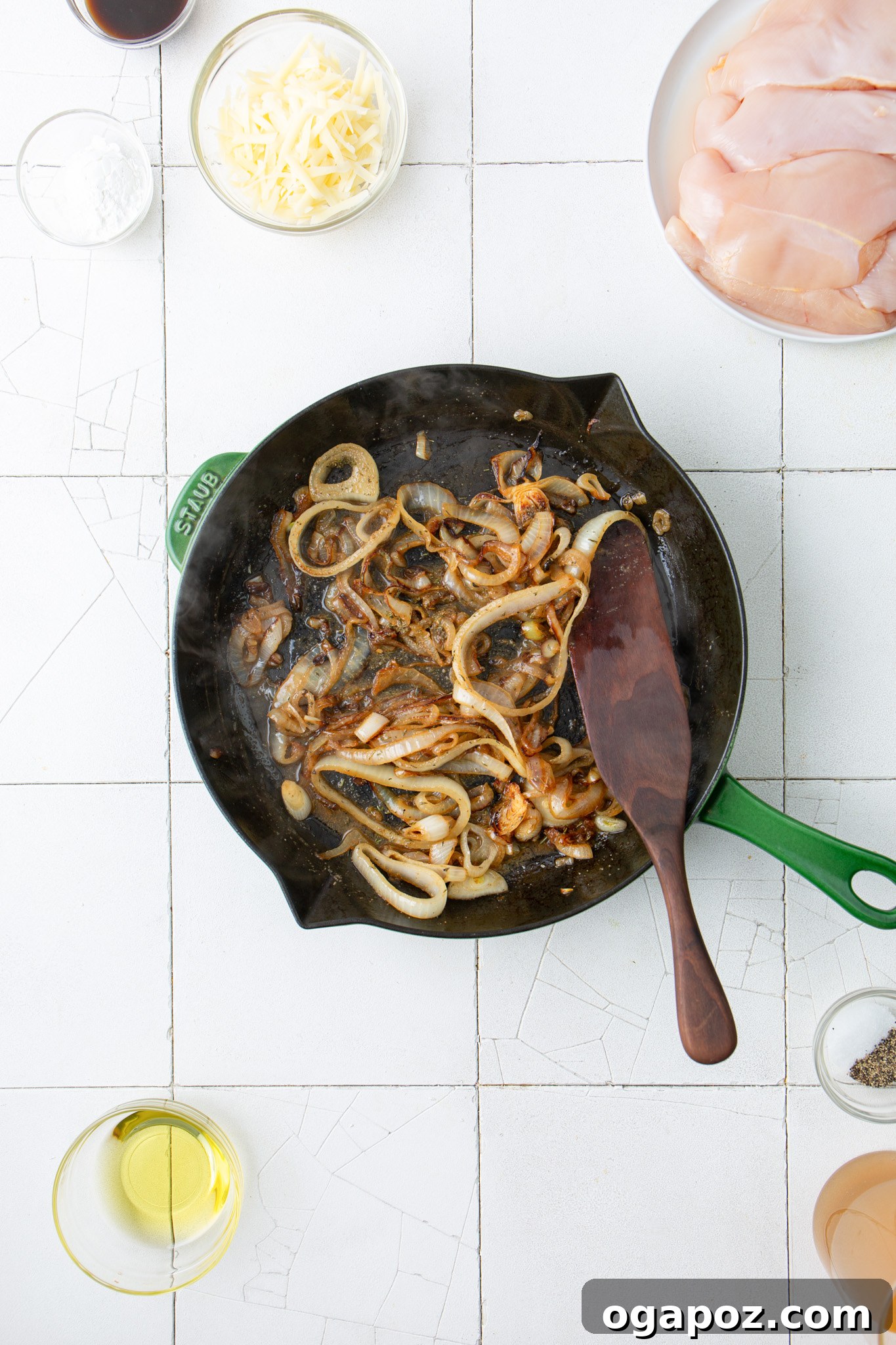 French Onion Smothered Chicken 8 Caramelized onions in a skillet, ready for the next step.