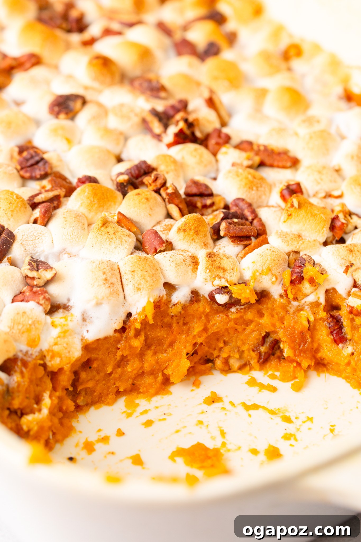 Golden Sweet Potato Marshmallow Delight 7 Sweet Potato Casserole with Marshmallows, showing the vibrant orange sweet potato base before the marshmallow topping is added