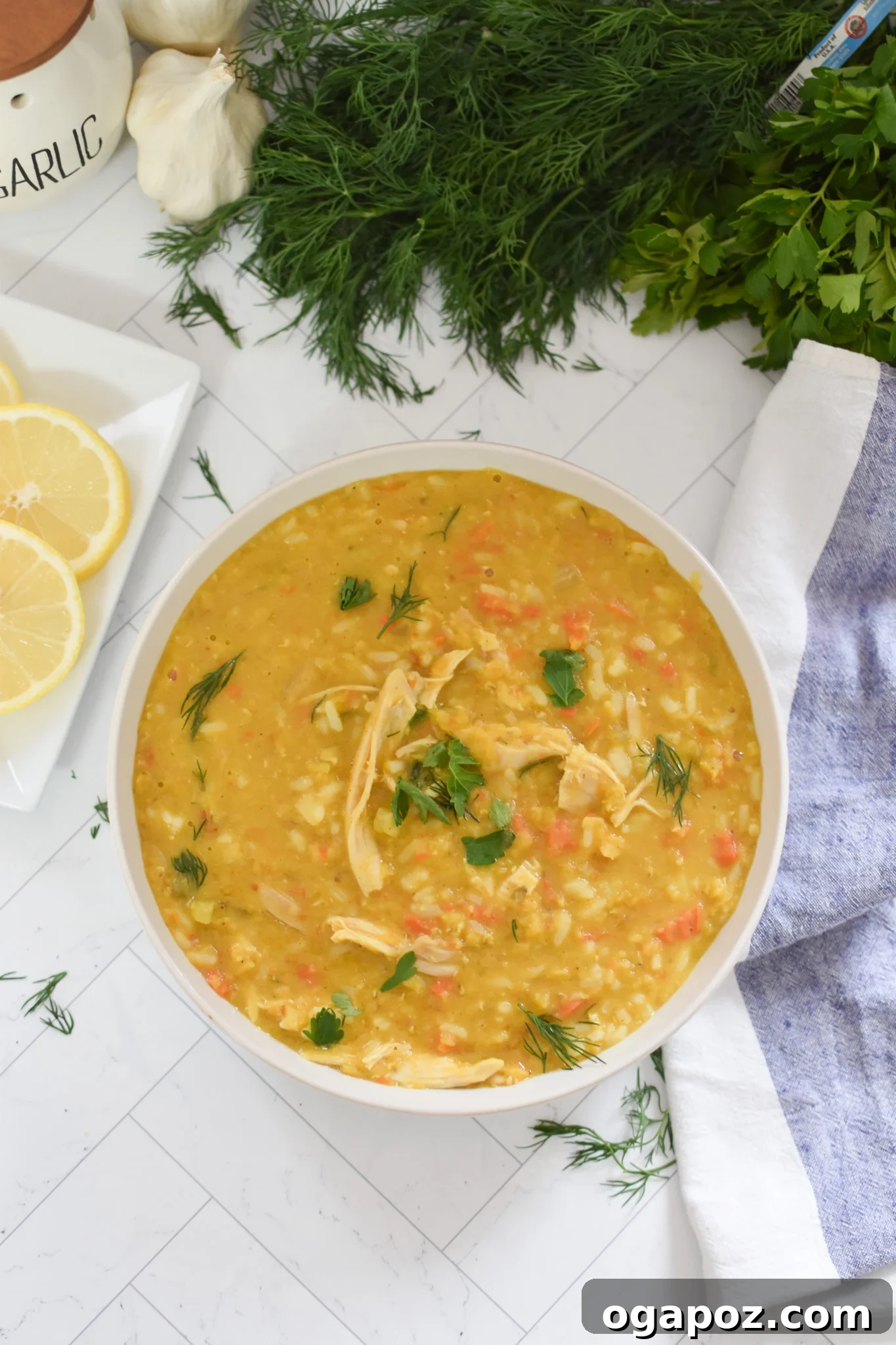 Hearty Chicken Lentil Soup 3 A comforting bowl of Chicken Lentil Soup garnished with fresh herbs, ready to be enjoyed.
