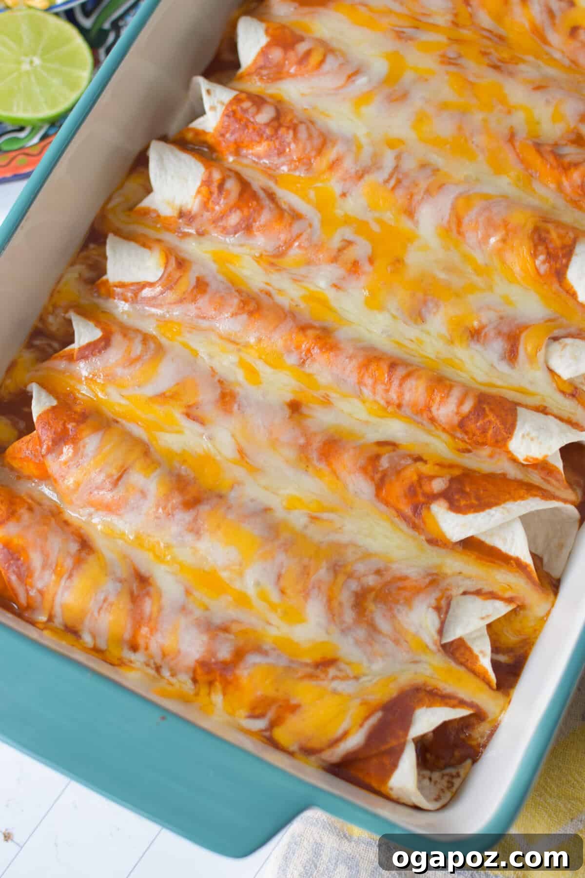 Weeknight Pork Enchilada Bliss 7 Hot, gooey pork enchiladas fresh from the oven, with melted cheese and slightly crisped edges