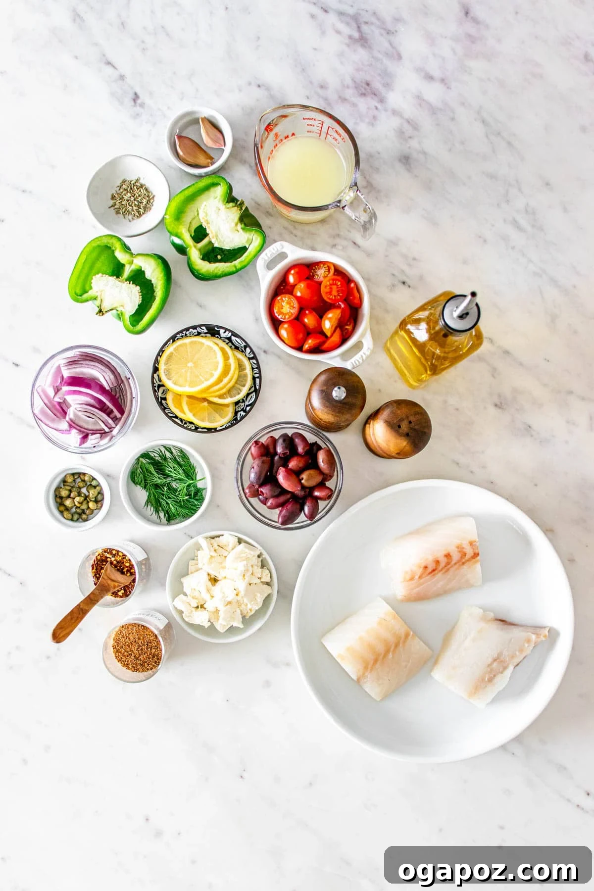 Sunny Mediterranean Cod Sheet Pan Bake 6 Sheet Pan Mediterranean Cod ingredients