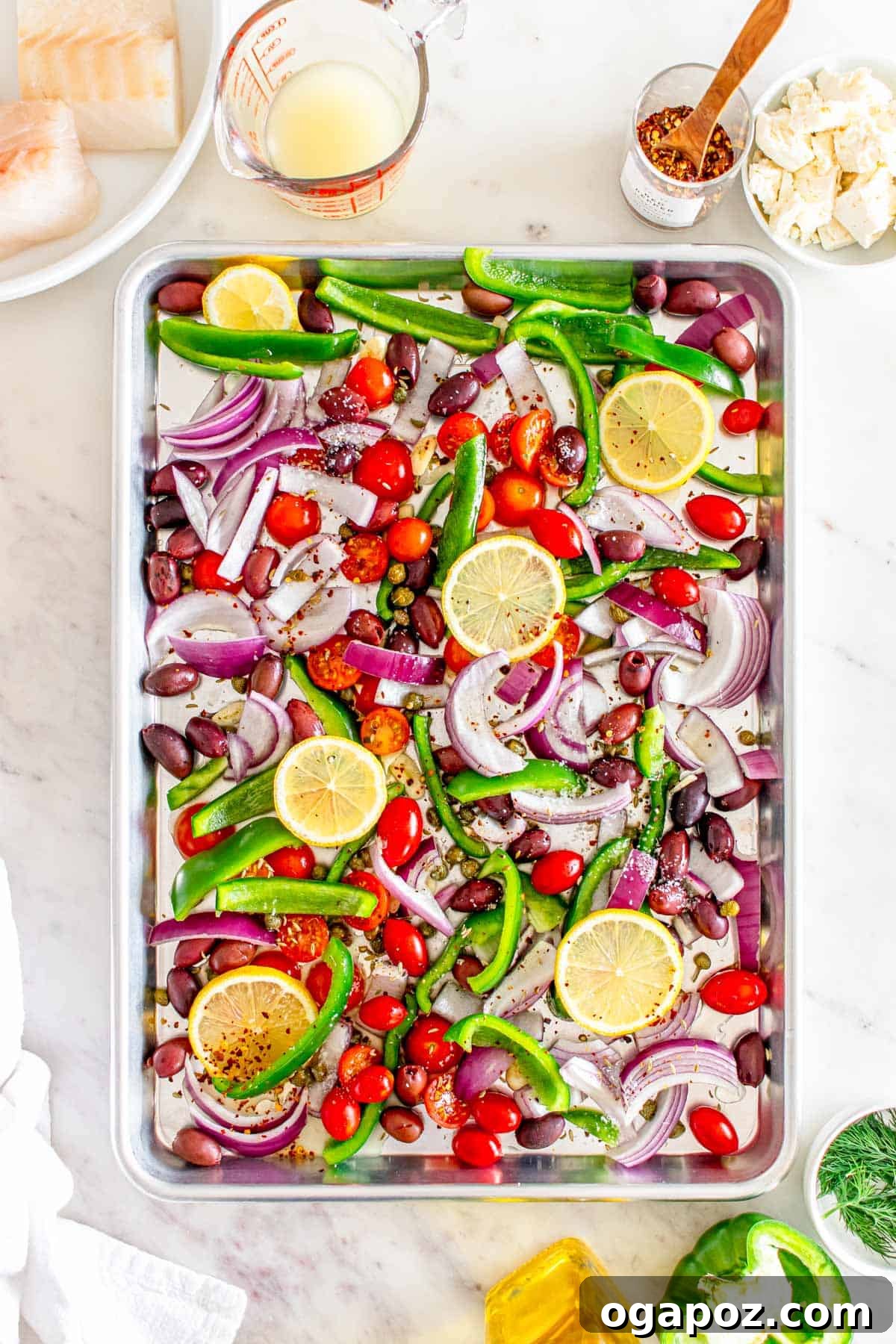 Sunny Mediterranean Cod Sheet Pan Bake 8 Sheet Pan Mediterranean Cod vegetables on sheet pan