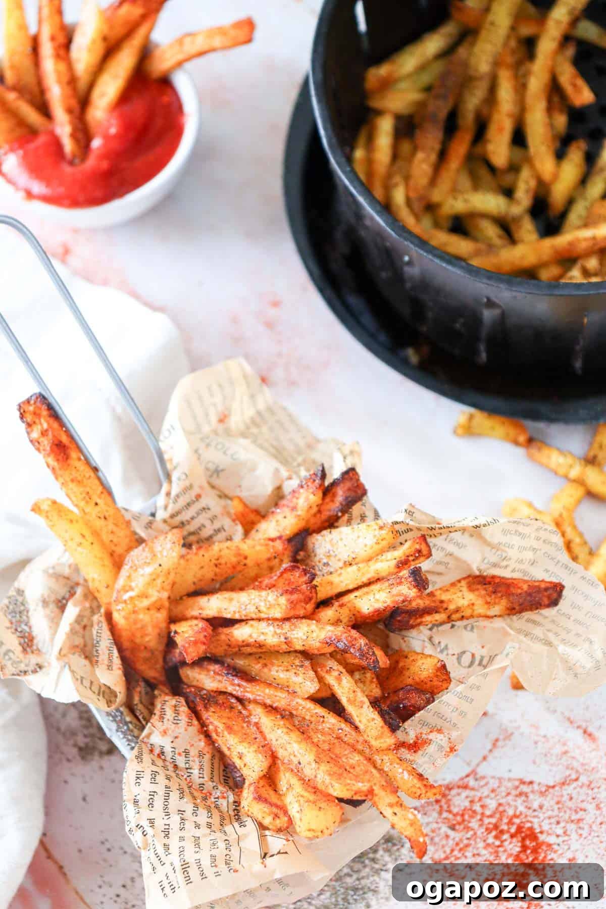 Crispy Air Fryer French Fries 9 Air Fryer French Fries Recipe with various dipping sauces and toppings