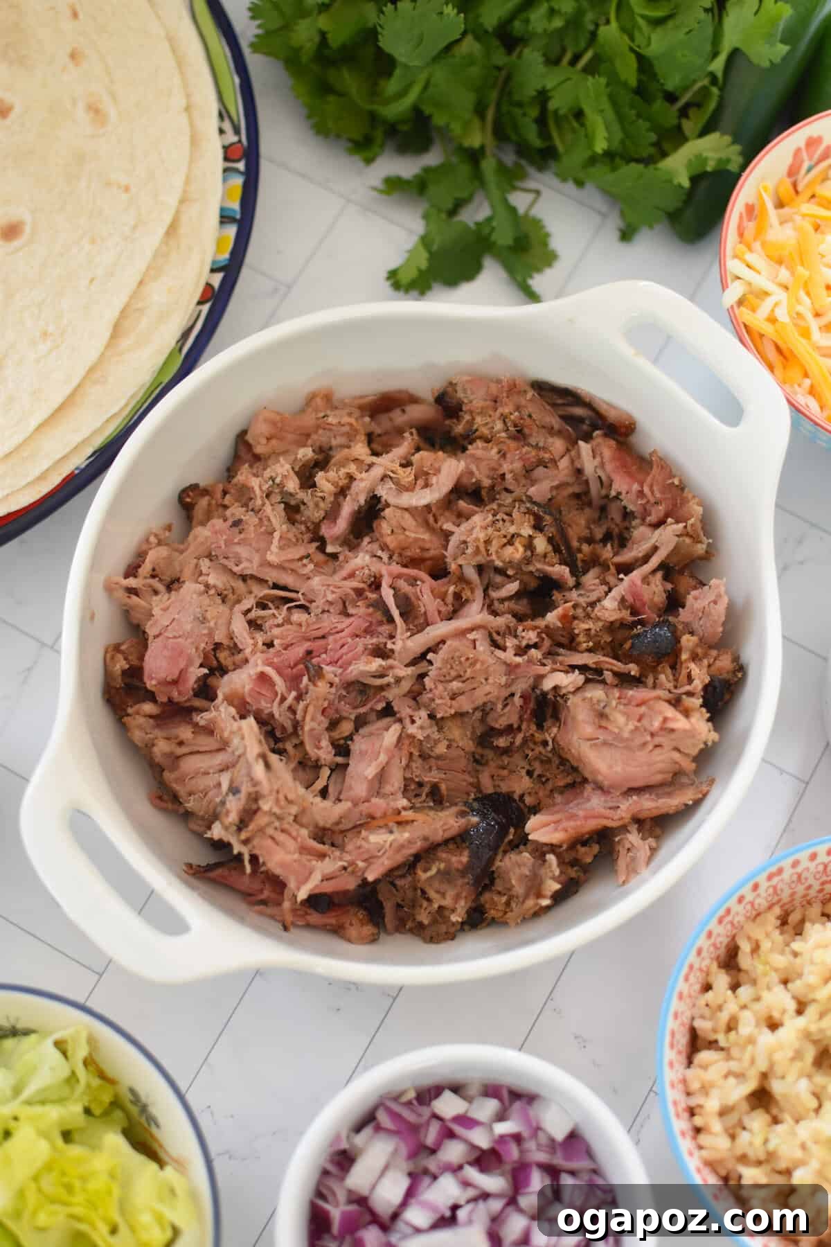 Ultimate Pulled Pork Wraps 5 Pulled Pork Burritos pork in a bowl