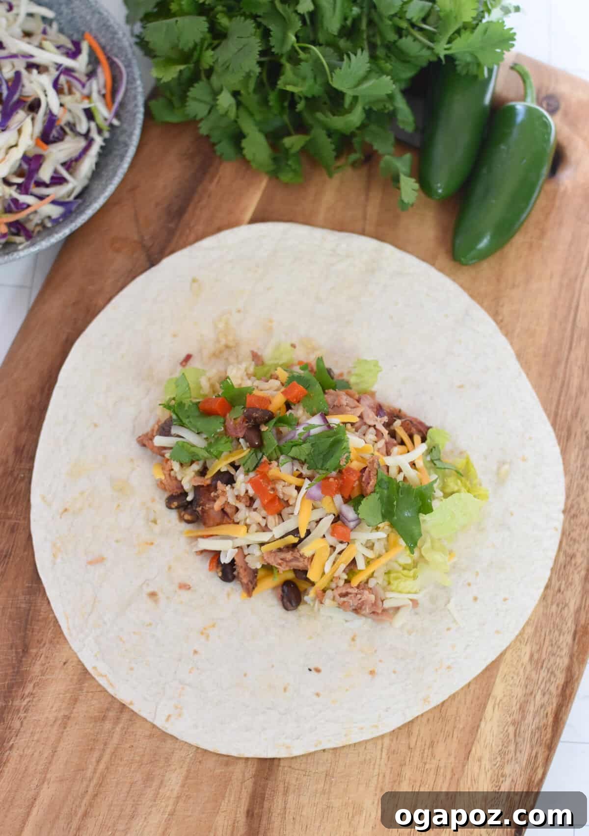 Ultimate Pulled Pork Wraps 8 Pulled Pork Burritos filling on a tortilla