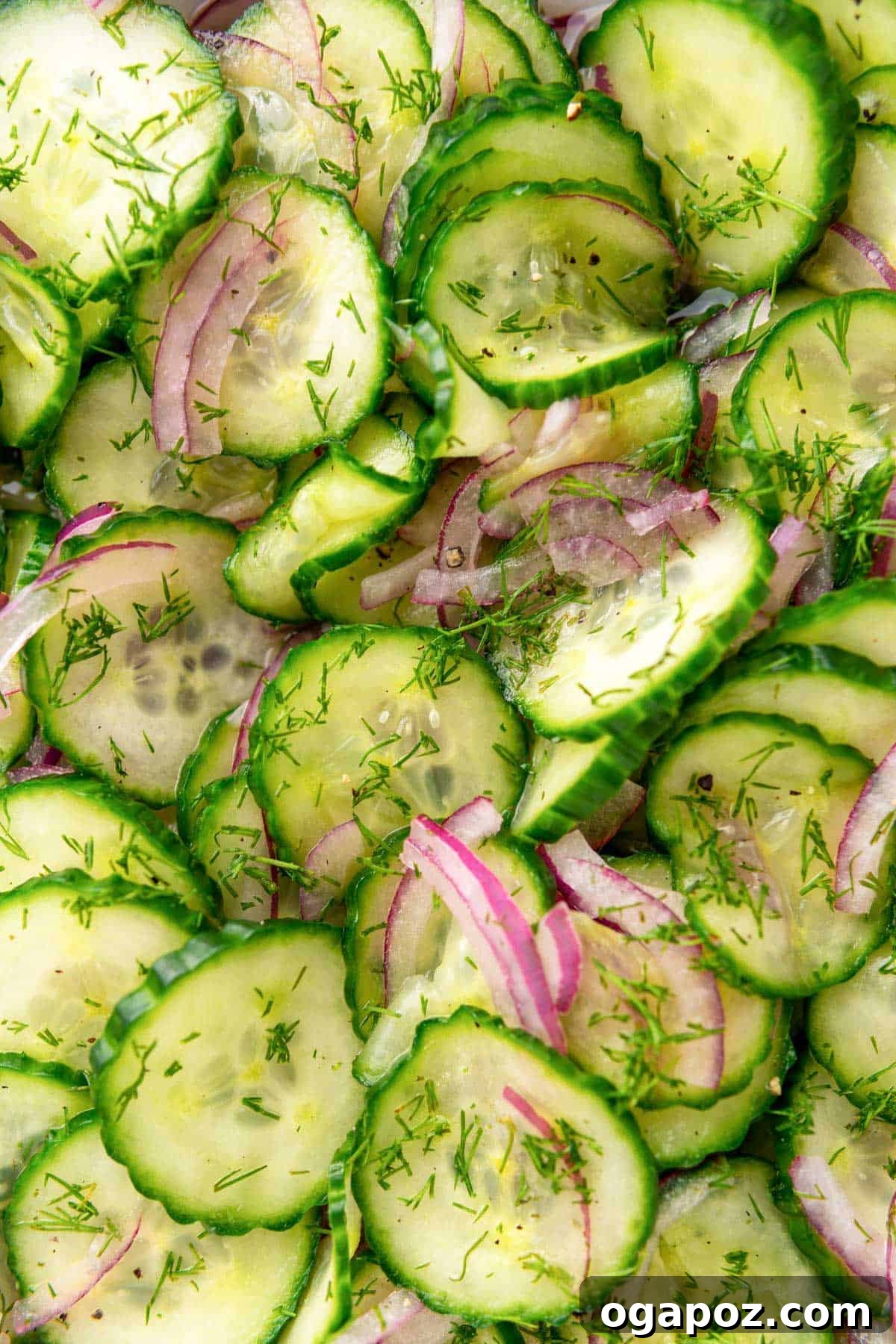 Cucumber Onion Salad with dressing on salad