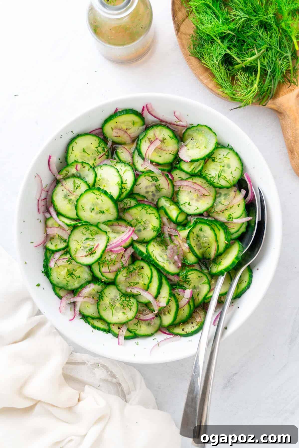 Cucumber Onion Salad with spoons