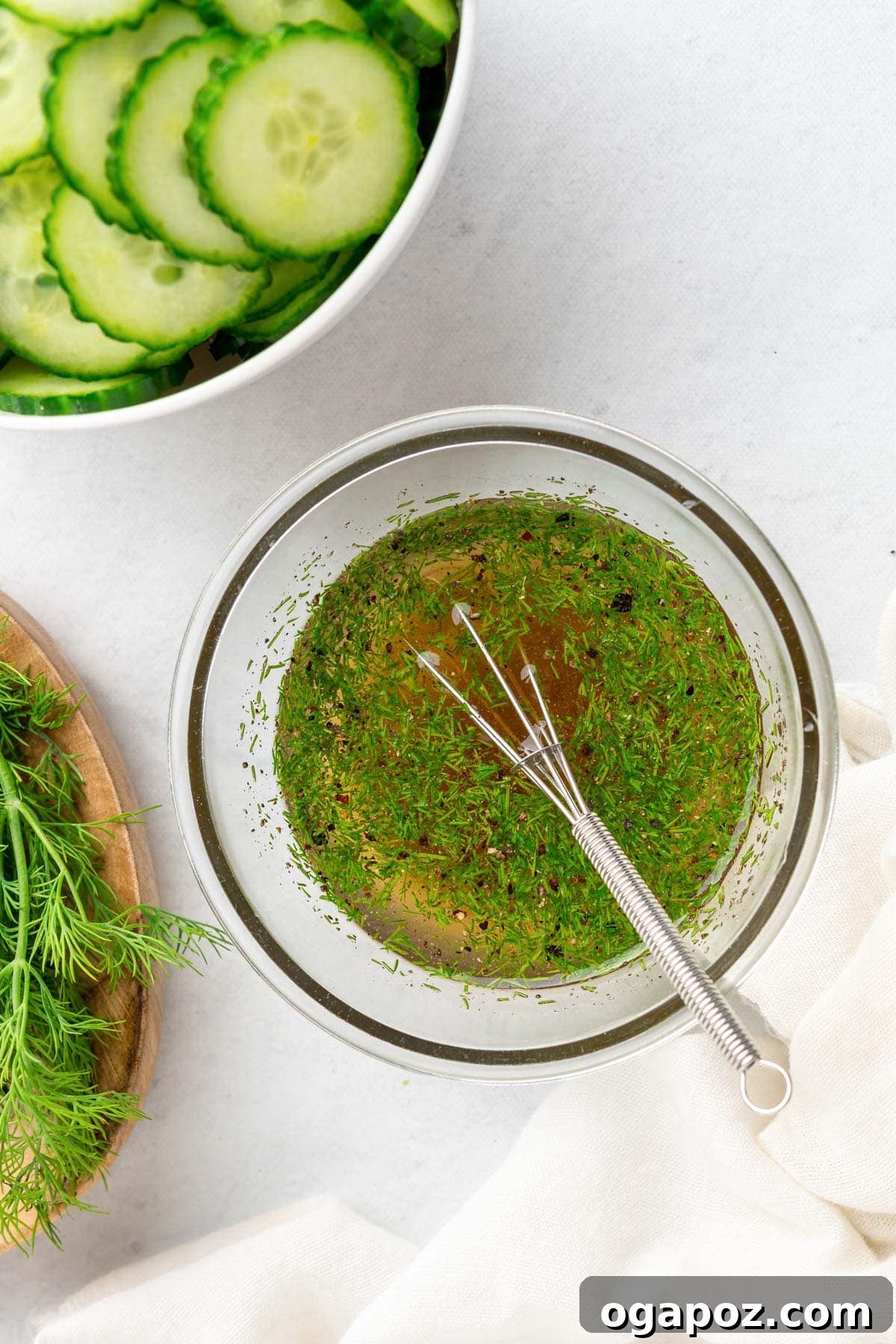 Cucumber Onion Salad dressing in bowl