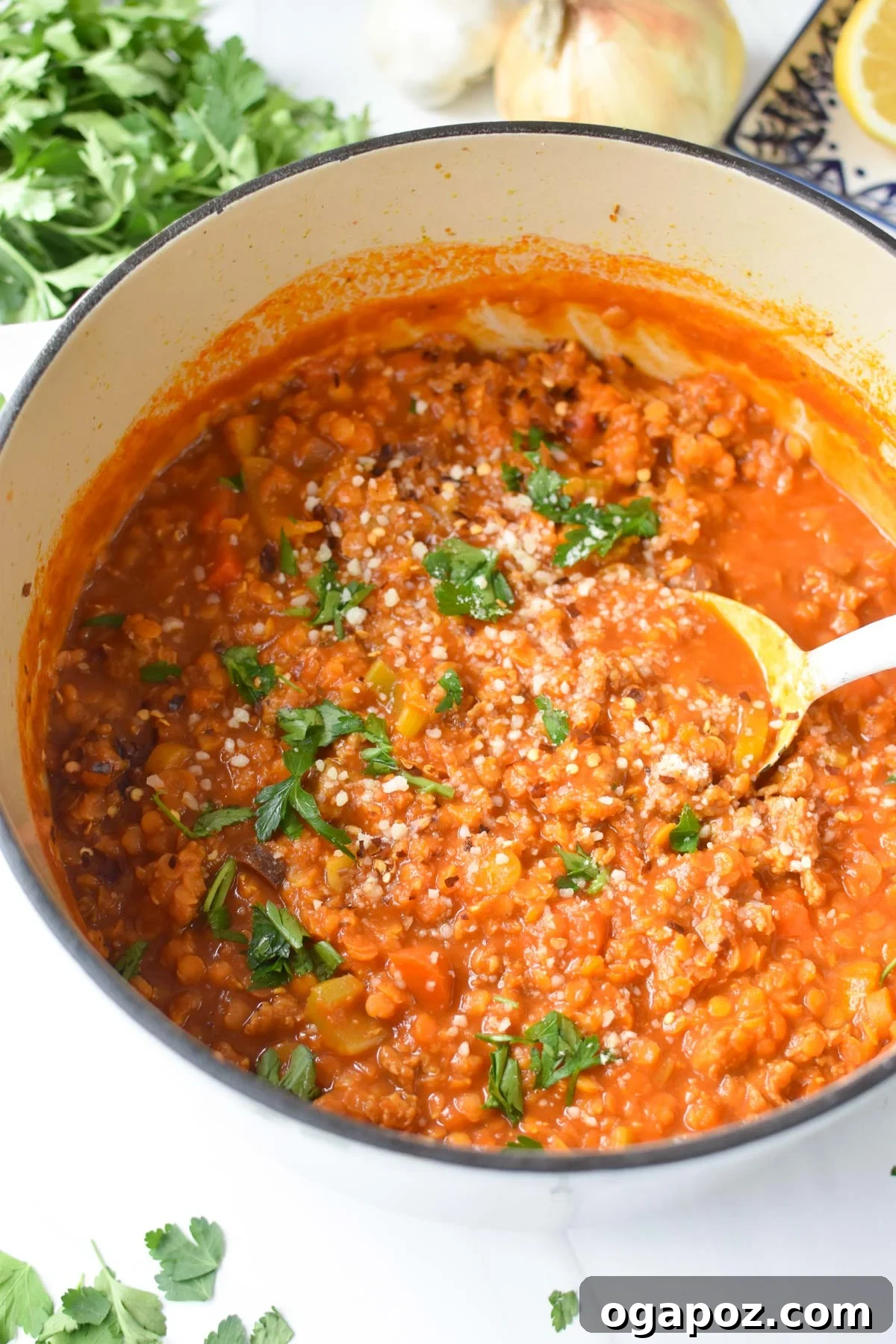 Hearty Lentil and Sausage Soup 2 Lentil Sausage Soup Recipe with spoon