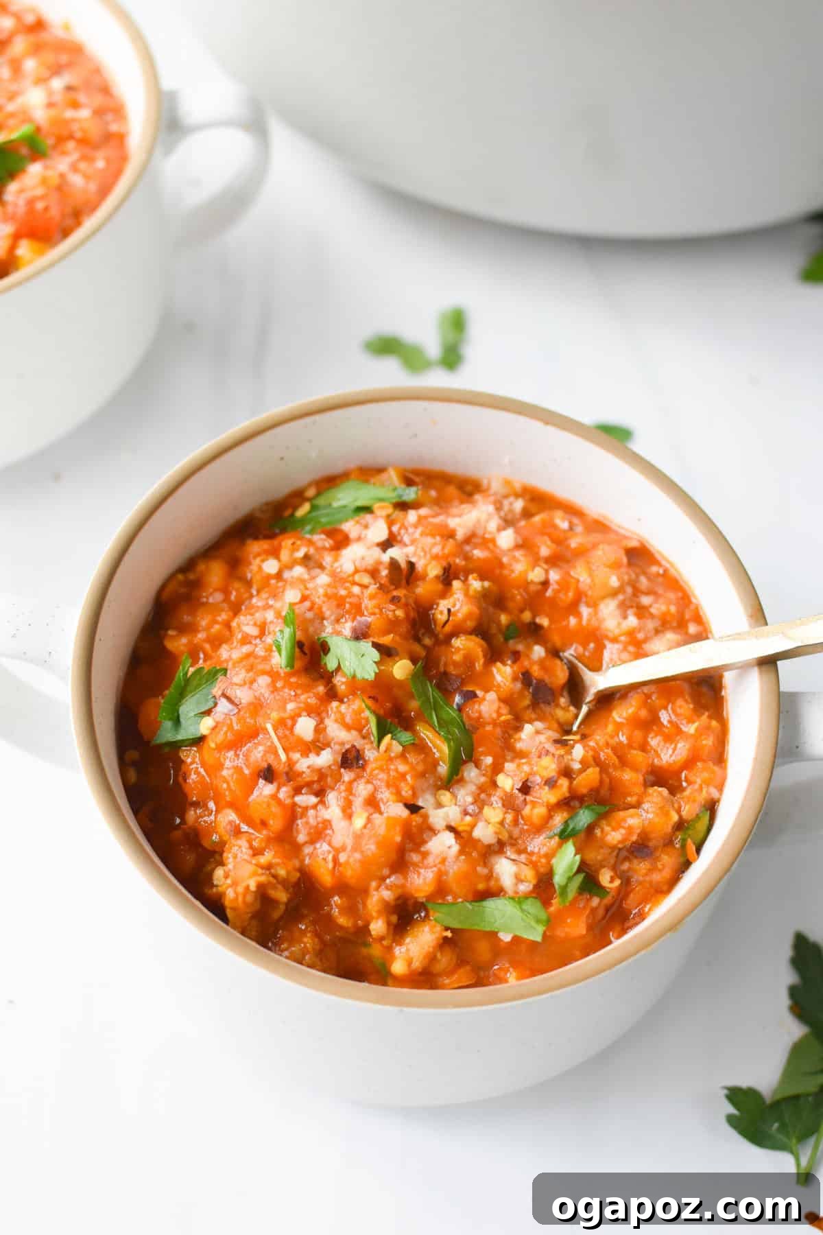 Hearty Lentil and Sausage Soup 7 This Lentil Sausage Soup Recipe in white bowl