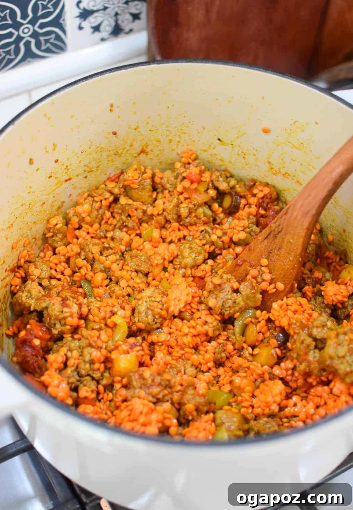 Hearty Lentil and Sausage Soup 9 Lentil Sausage Soup Recipe with spoon