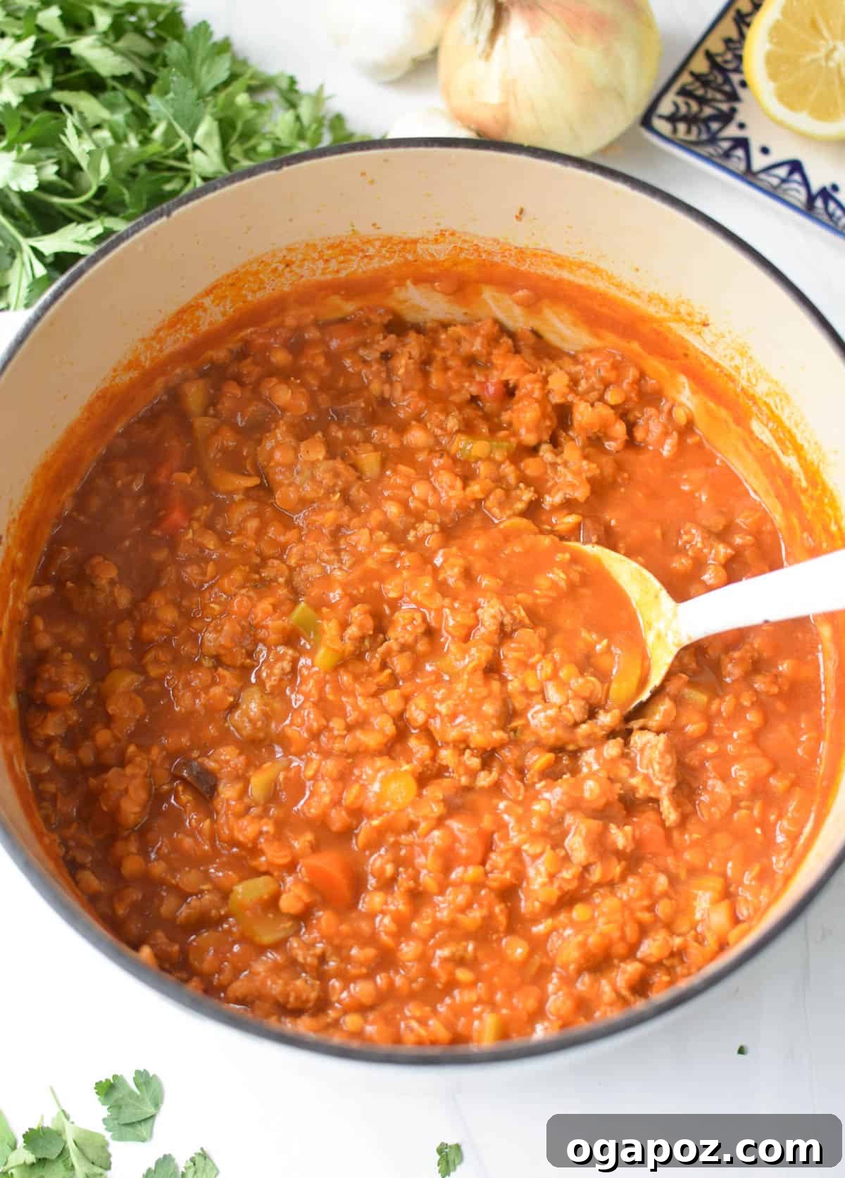 Hearty Lentil and Sausage Soup 10 Lentil Sausage Soup Recipe in a dutch oven