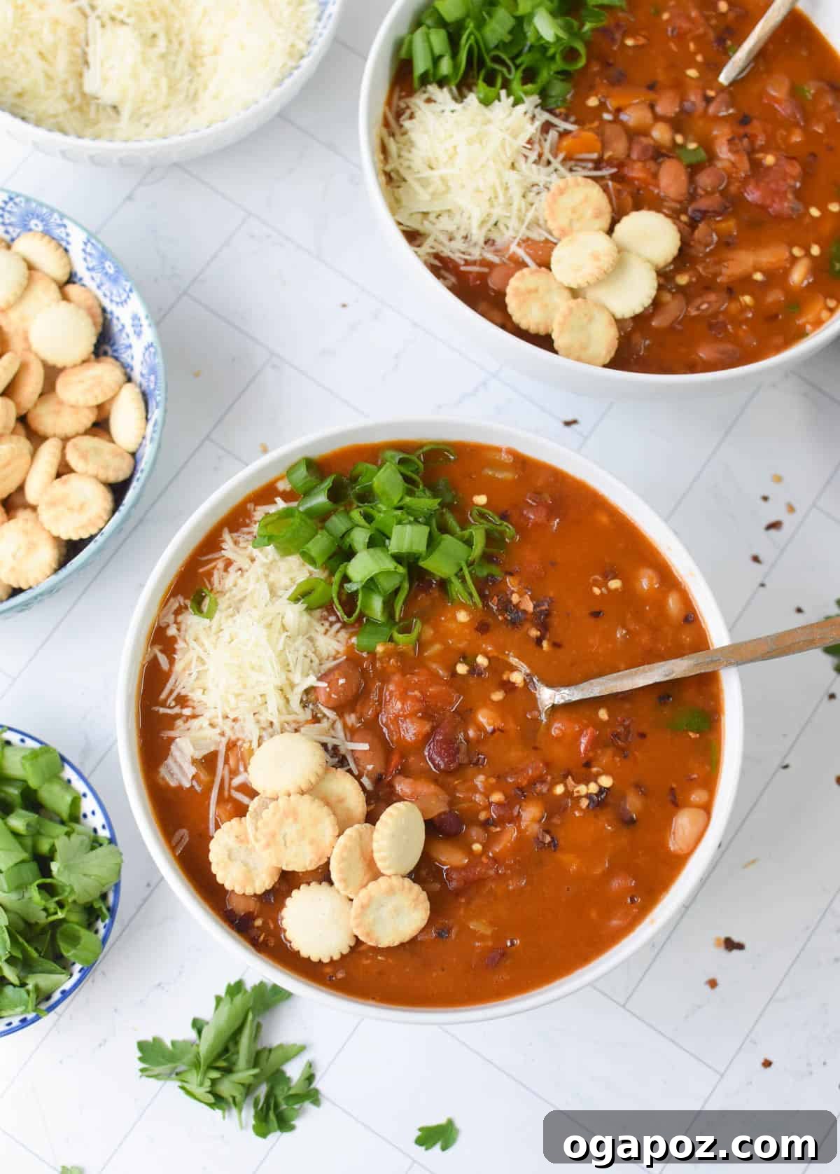 Hearty Instant Pot 15 Bean Soup 2 Instant Pot 15 Bean Soup in a white bowl, ready to be enjoyed.