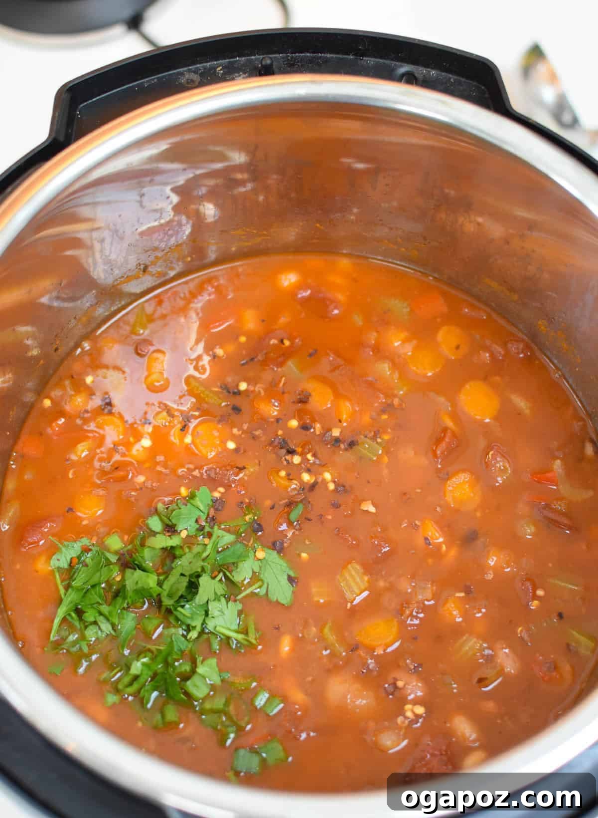 Hearty Instant Pot 15 Bean Soup 11 The finished Instant Pot 15 Bean Soup inside the Instant Pot.