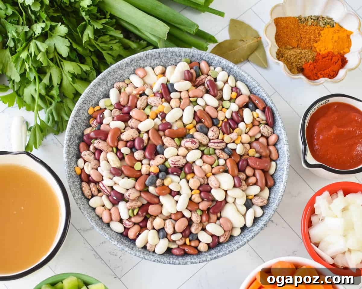 Hearty Instant Pot 15 Bean Soup 8 Rinsed and prepared 15 bean soup mix in a bowl.