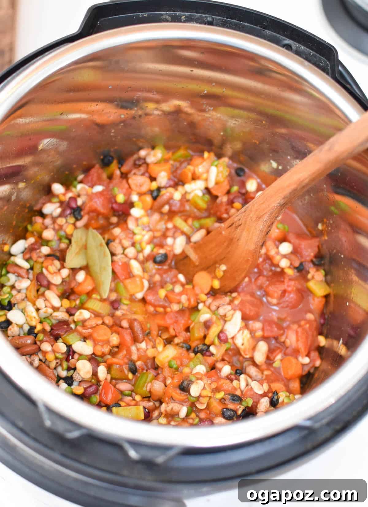 Hearty Instant Pot 15 Bean Soup 10 All ingredients combined in the Instant Pot, ready for pressure cooking.