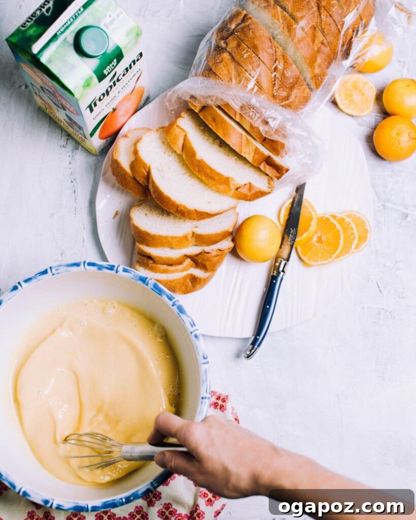 Zesty Orange French Toast Bake 4 Whisking the rich custard mixture with fresh orange zest for an overnight French toast casserole.