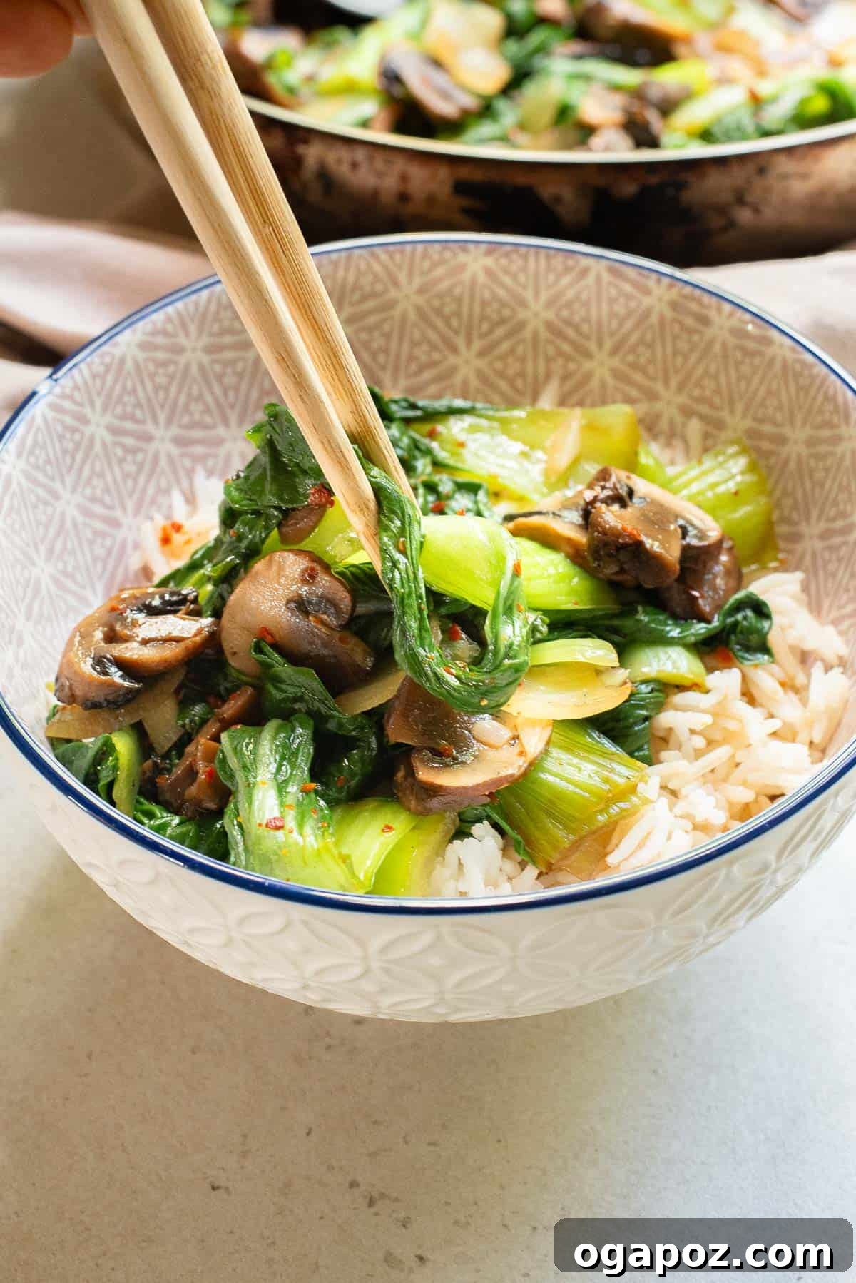Vibrant Garlic Bok Choy Sauté 10 Bok Choy Stir Fry in a bowl with chopsticks, ready to eat and enjoy.