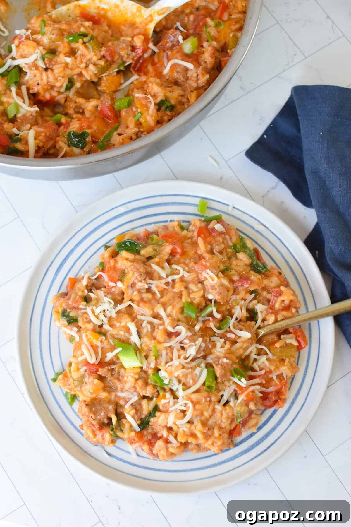 Spicy Creamy Cajun Sausage Rice Skillet 11 Creamy Cajun Sausage Rice Skillet on a plate