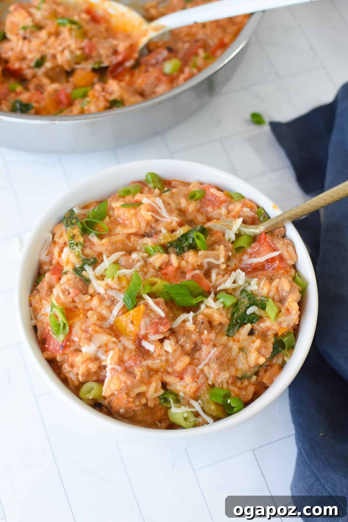 Spicy Creamy Cajun Sausage Rice Skillet 10 Creamy Cajun Sausage Rice Skillet in a bowl