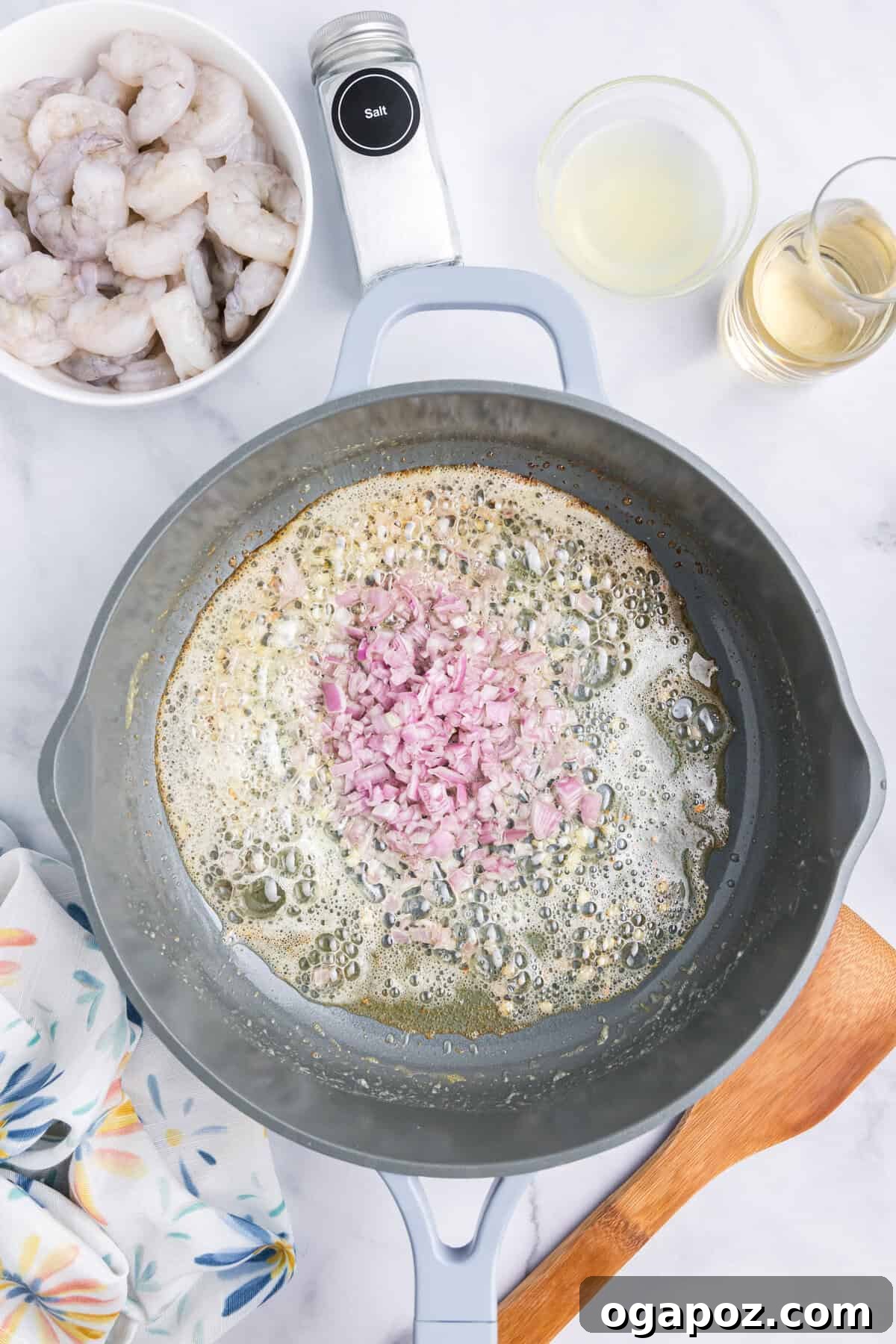 Zesty Lemon Shrimp Orzo 8 Lemon Shrimp and Orzo shallots in a pan