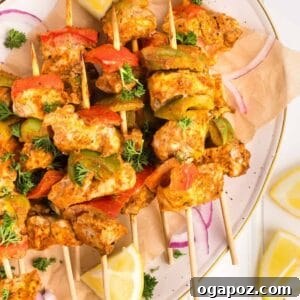 Zesty Grilled Chicken Tikka Skewers 12 Cooked Chicken Tikka Kebab, ready to be served