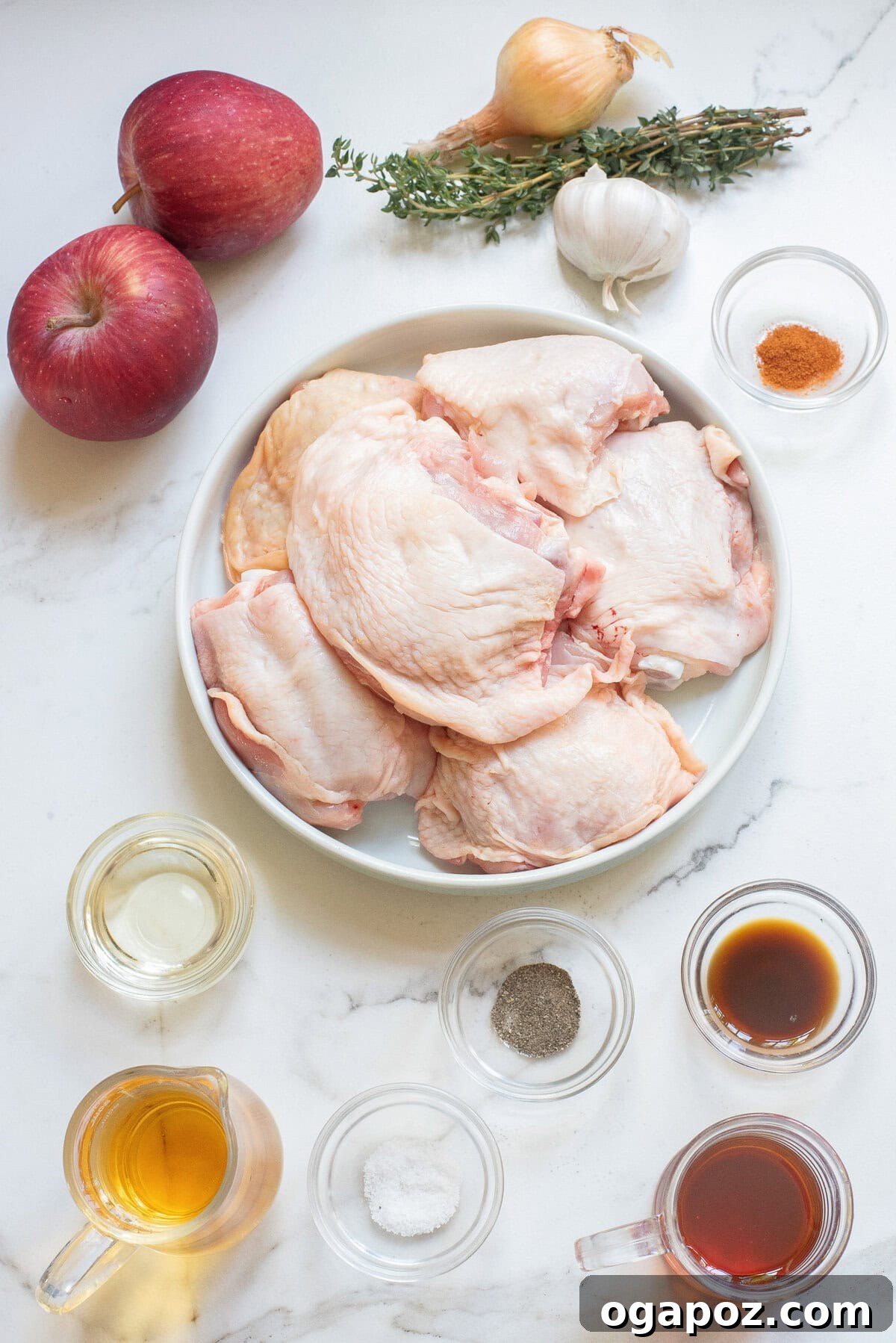 Cider-Glazed Skillet Chicken 6 Skillet Apple Cider Chicken ingredients laid out