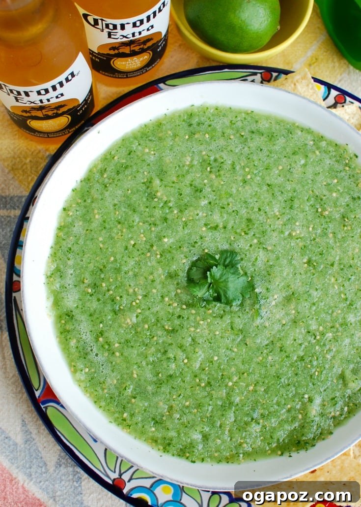 Zesty Tomatillo Salsa 3 Fresh Tomatillo Salsa Verde in a white ceramic bowl, ready to serve