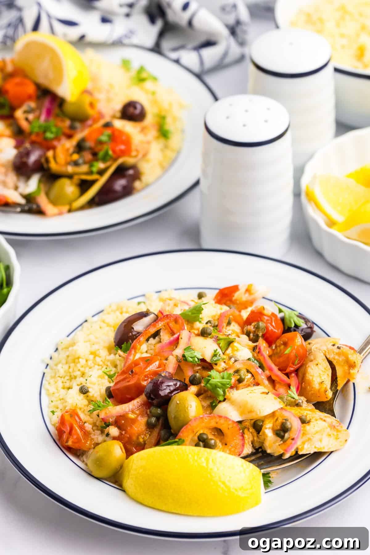 Sun-Kissed Mediterranean Fish Bake 8 Mediterranean Baked Fish two plates
