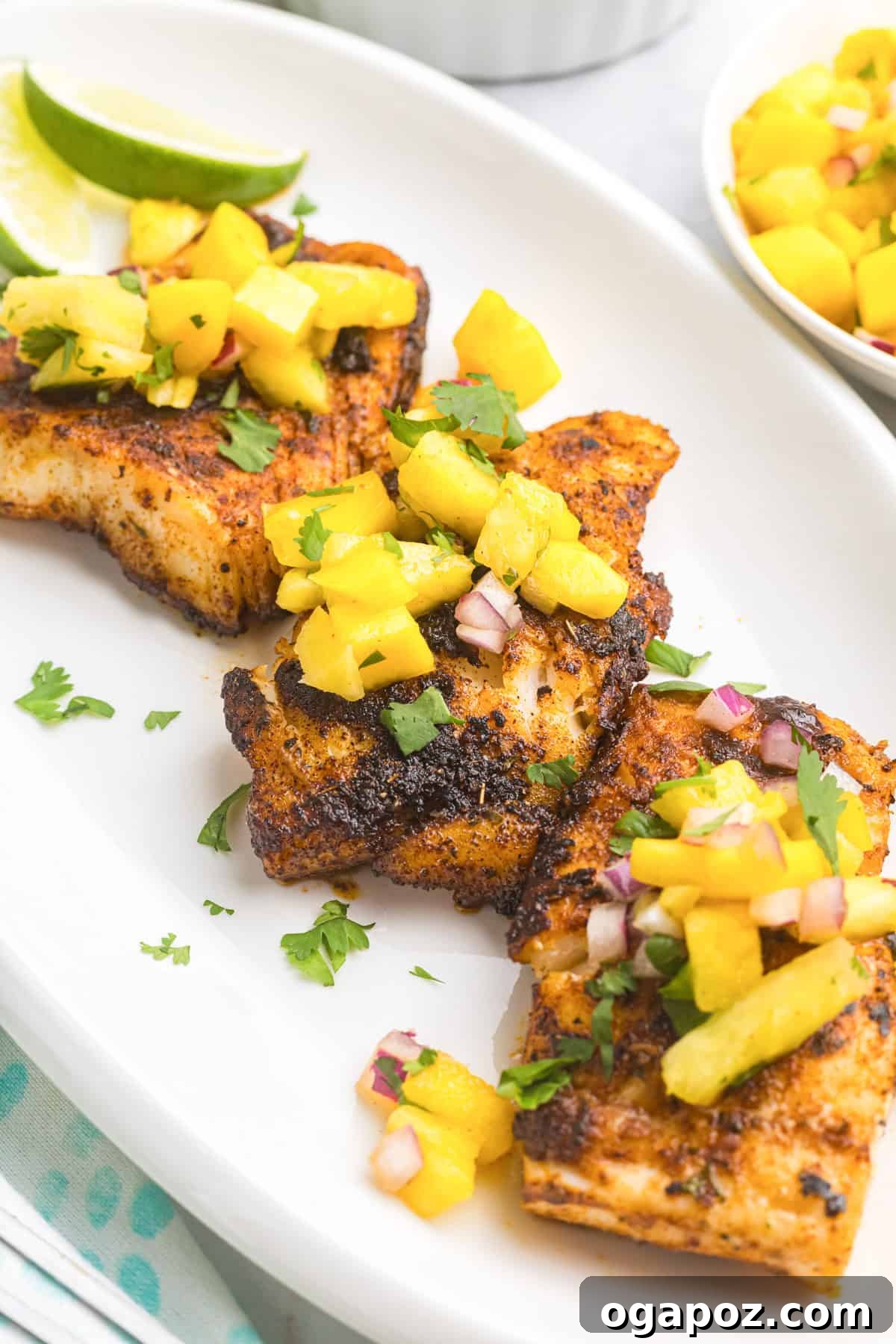 Quick Cajun Cod 12 Easy Blackened Cod recipe on a white platter