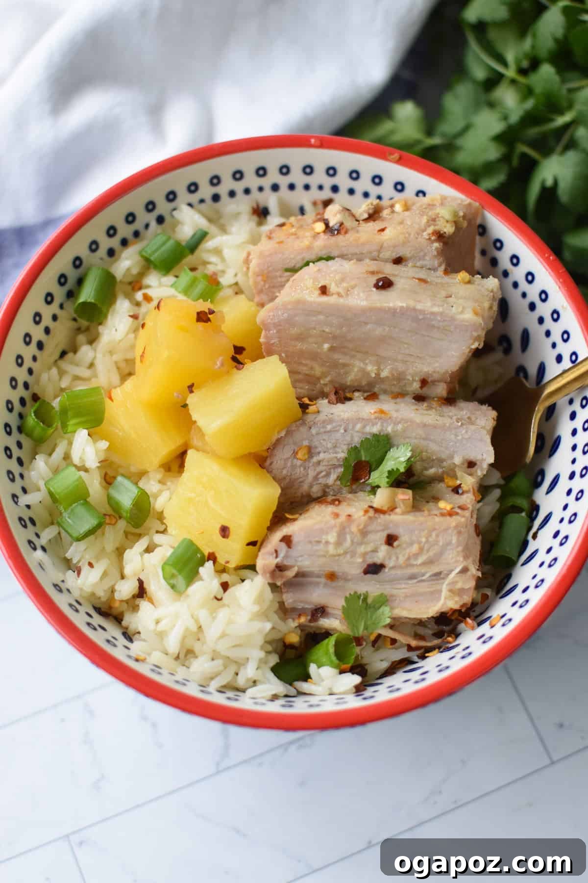 Slow Cooker Pineapple Pork Loin in bowl