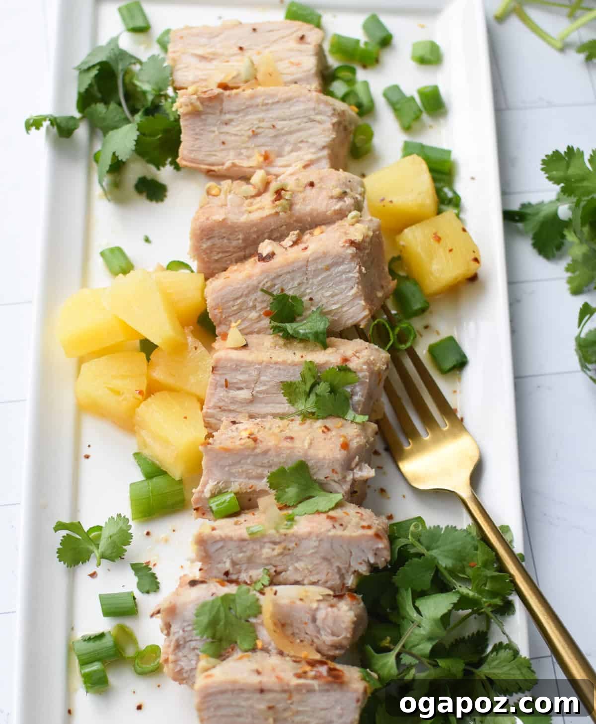 Slow Cooker Pineapple Pork Loin on platter