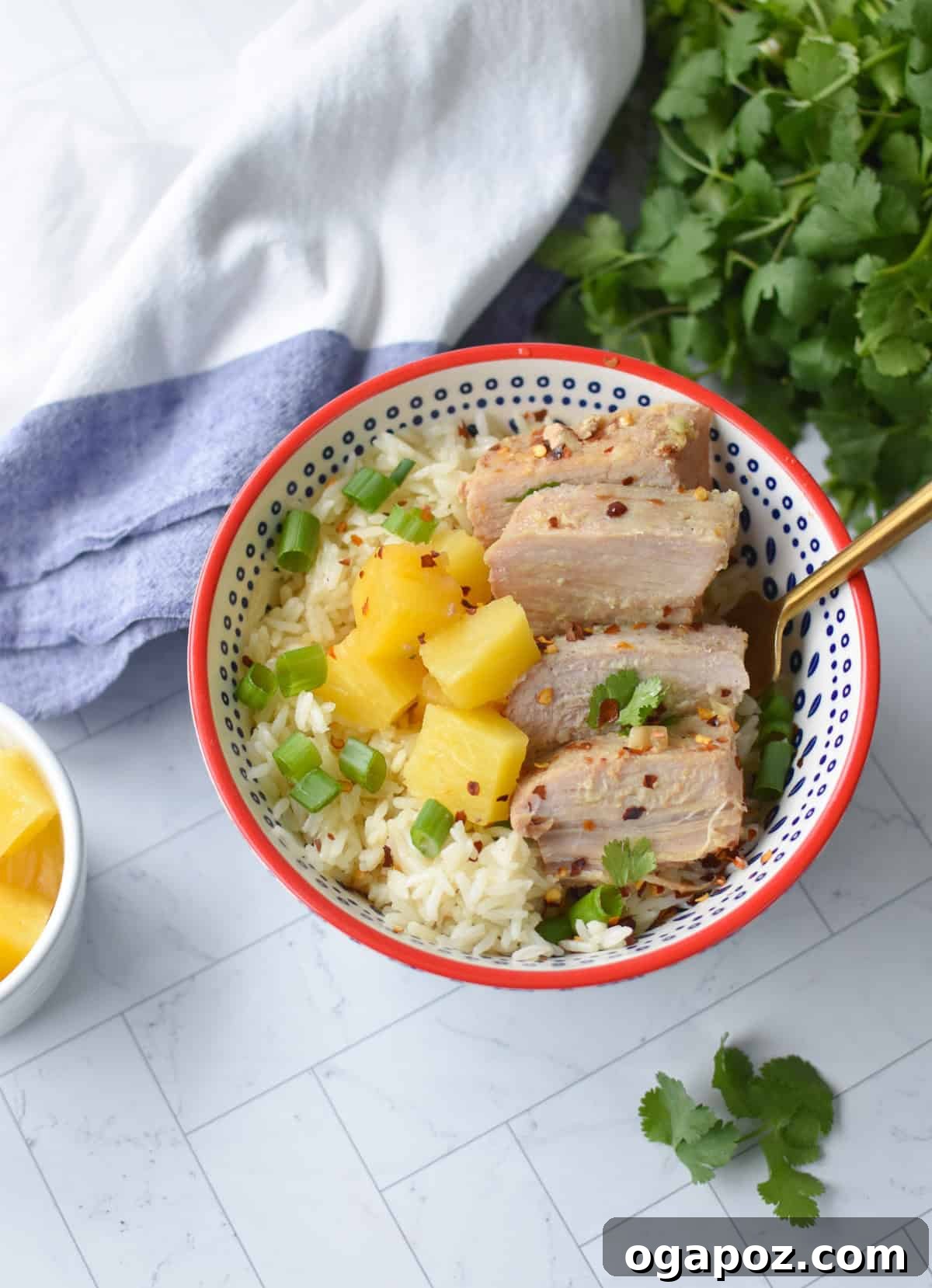 Slow Cooker Pineapple Pork Loin with fork