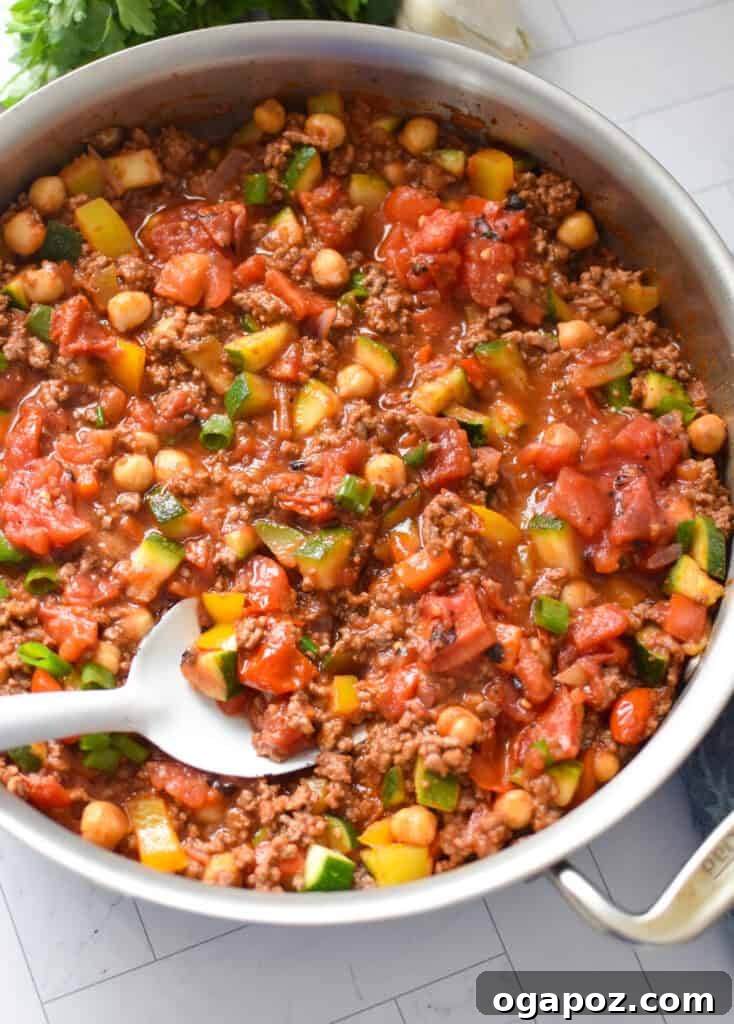 Vibrant Mediterranean Ground Beef Skillet 10 Mediterranean Ground Beef Skillet in a skillet