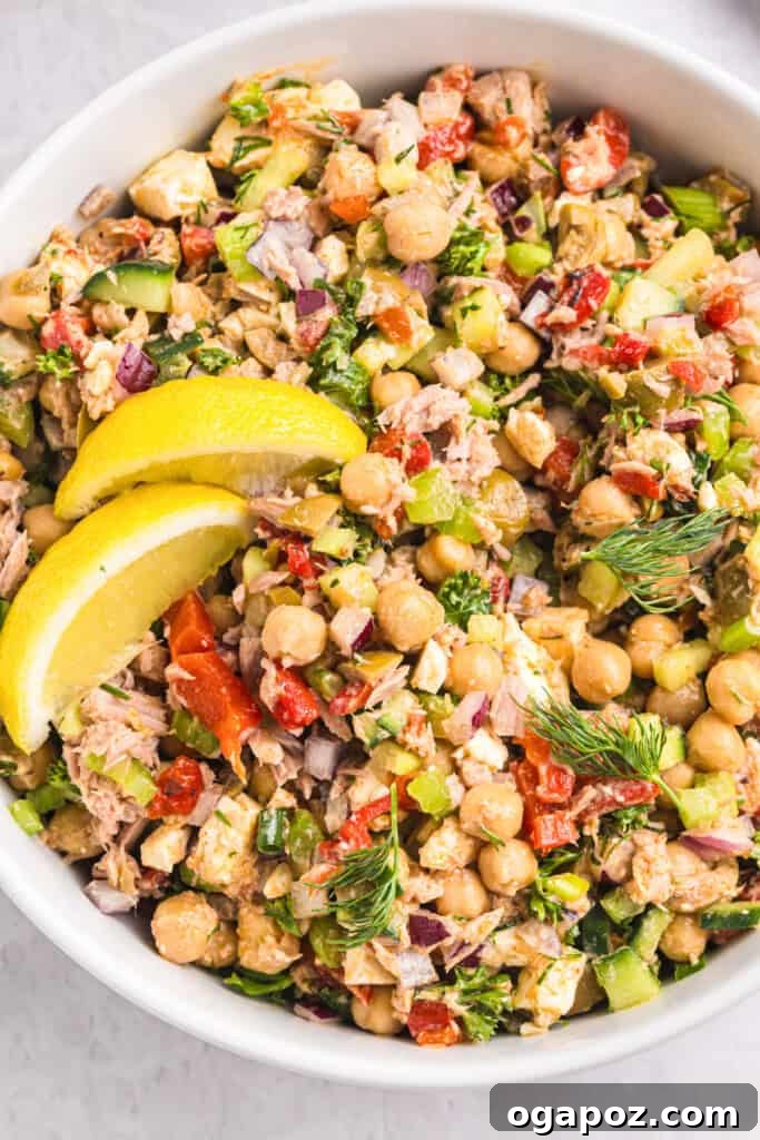 Sun-Kissed Mediterranean Tuna and Chickpea Delight 7 Mediterranean Tuna and Chickpea Salad in a big bowl