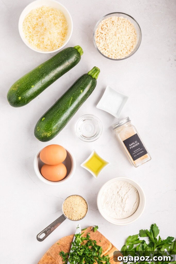 Ingredients for Air Fryer Zucchini Fries laid out on a table