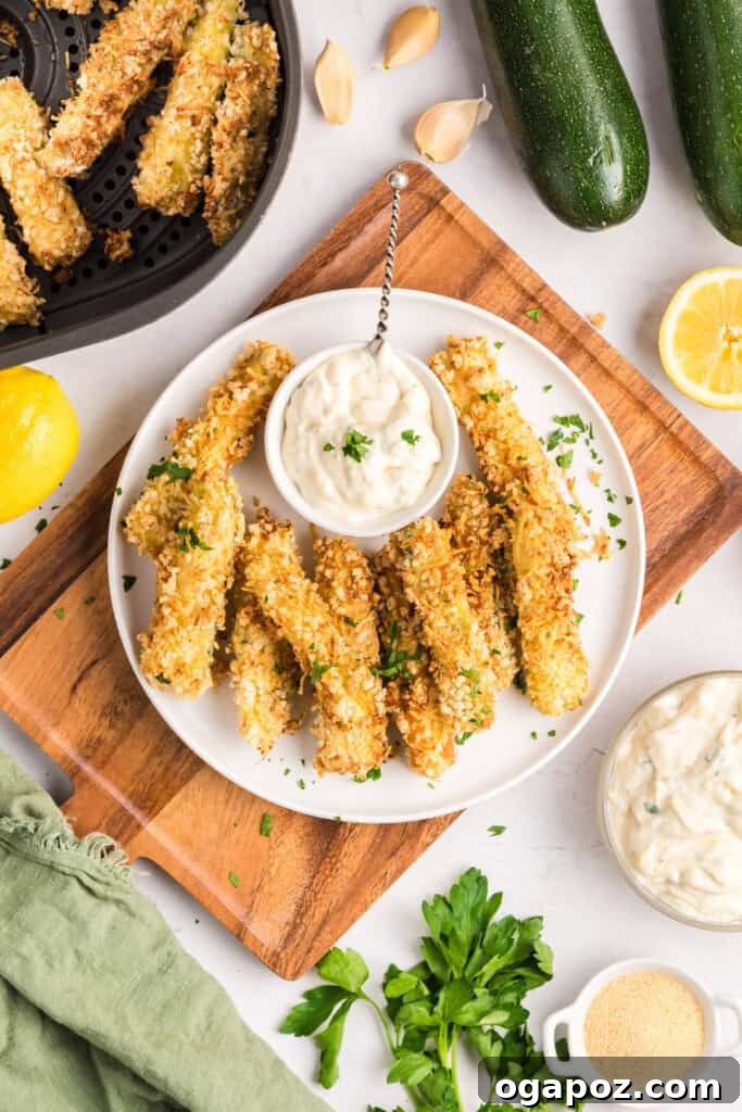 Plated Air Fryer Zucchini Fries ready to serve