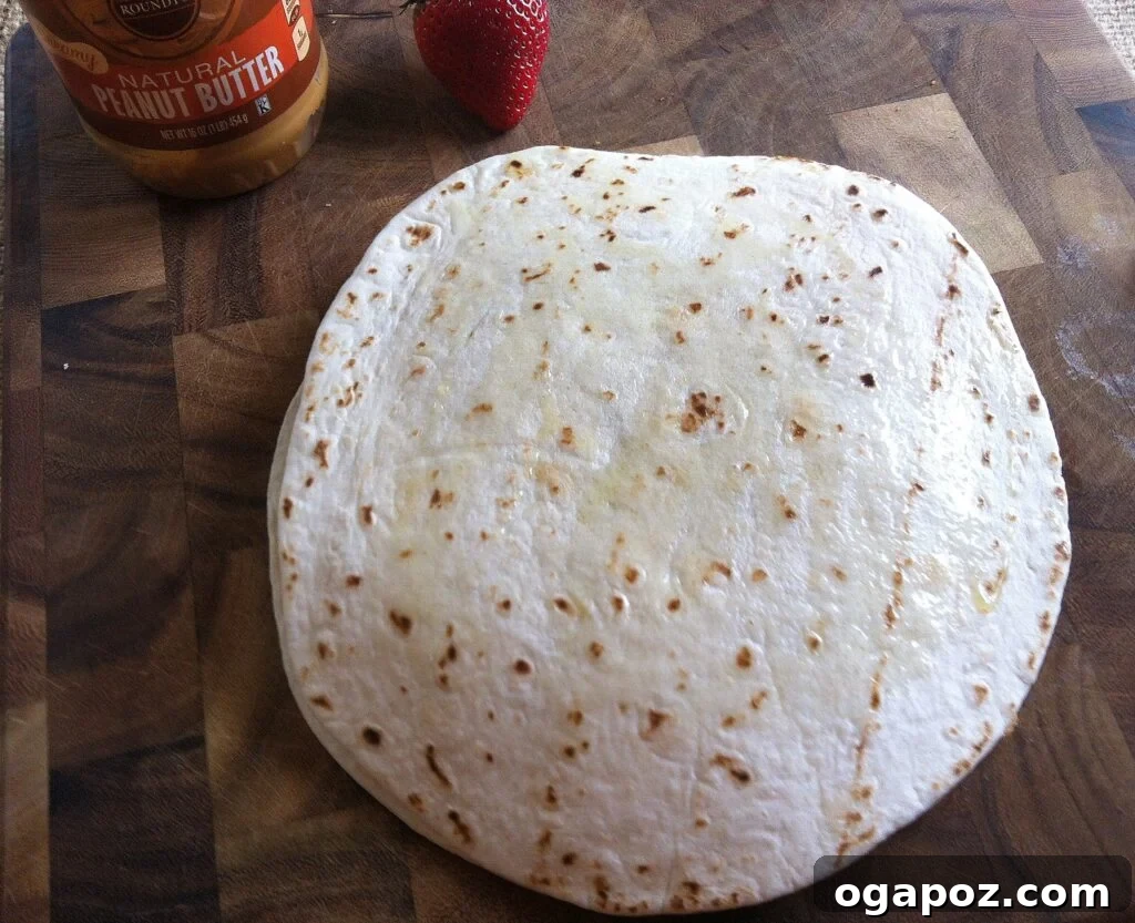 Heavenly Sweet Quesadillas 9 The second tortilla placed on top, completing the assembly of the dessert quesadilla before baking.