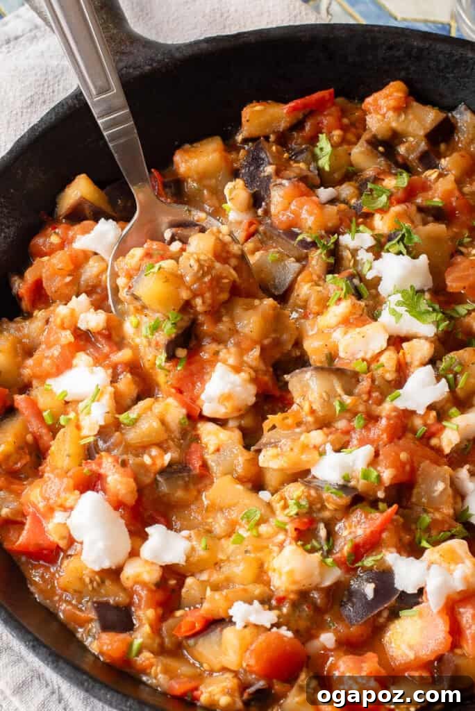 Rustic Skillet Tomato and Eggplant 2 Flavorful Skillet Tomato and Eggplant dish ready to be served