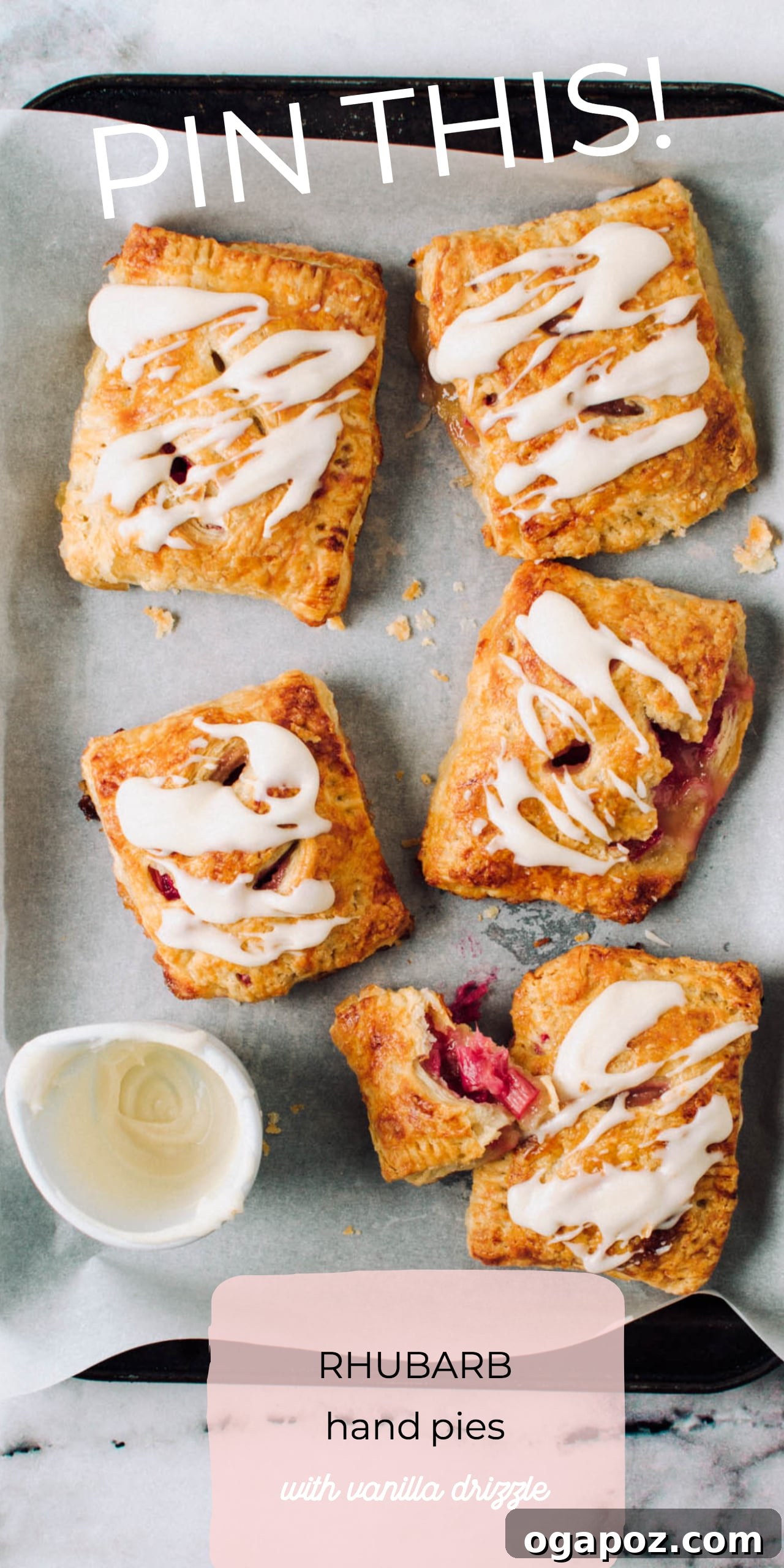 Baked Rhubarb Turnovers with Vanilla Glaze 4 Rhubarb Hand Pies with Vanilla Drizzle | Foodess.com