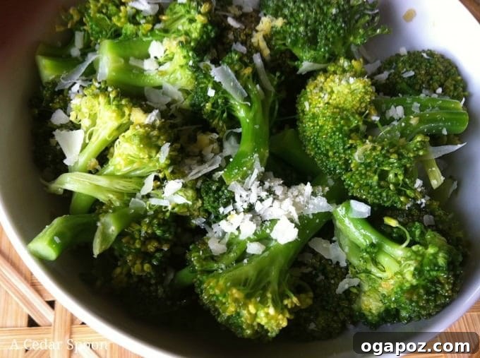 Roasted Lemon Parmesan Broccoli 4 Delicious Lemon Parmesan Broccoli, glistening with lemon and cheese, ready to be enjoyed.
