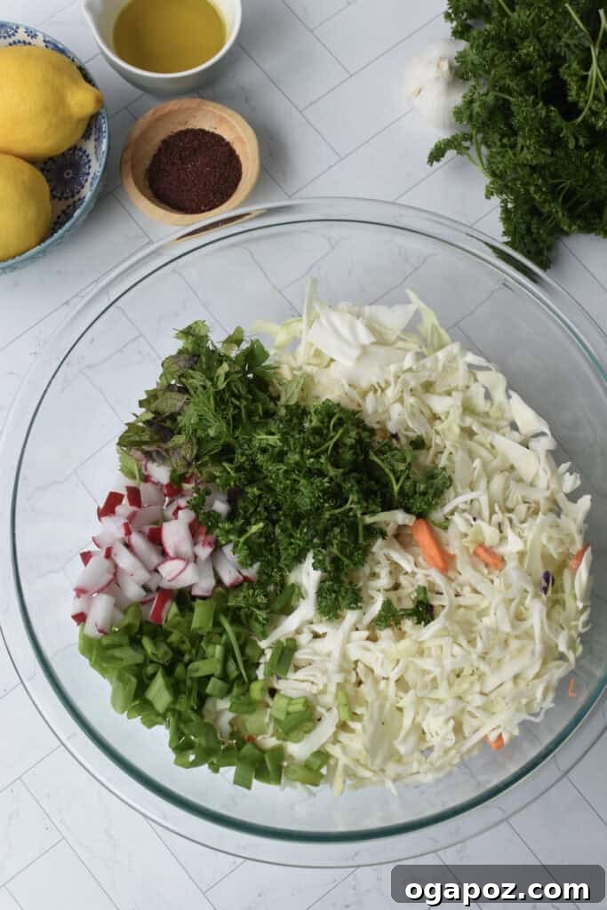 Zesty Malfouf Lebanese Salad 8 Malfouf Salad ingredients in bowl