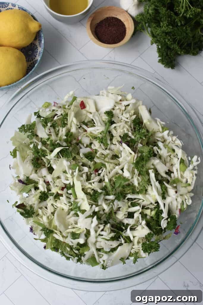 Zesty Malfouf Lebanese Salad 9 Malfouf Salad with herbs in a bowl