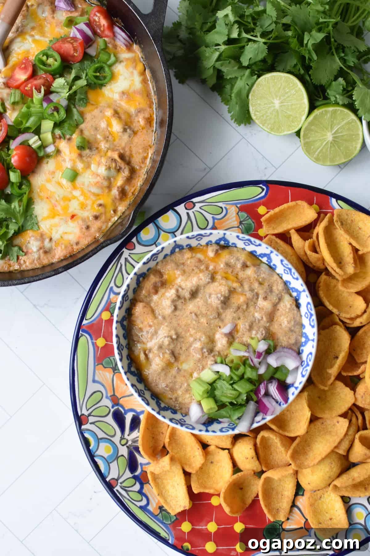 Creamy Beef & Cottage Cheese Queso 5 Cottage Cheese Queso in a small bowl with chips.